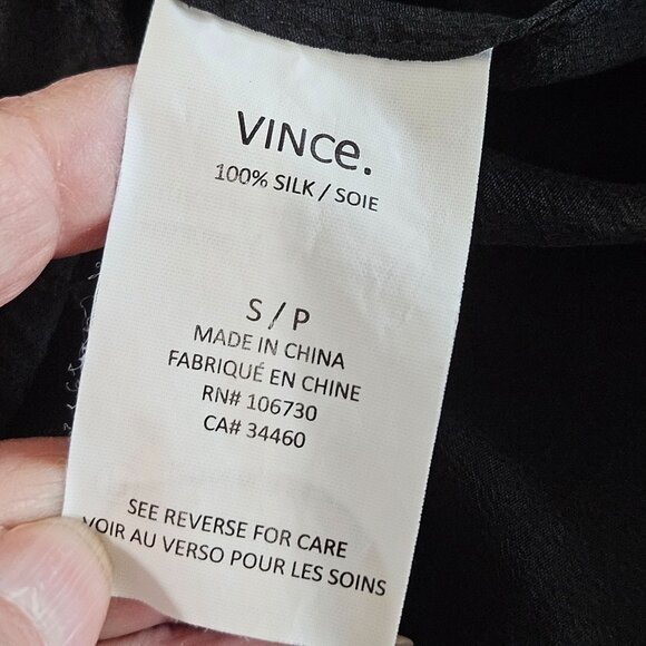 Vince Silk Blouse Small Picot Edge V-Neck Black Long Sleeve Quiet Luxury Career - Picture 8 of 11